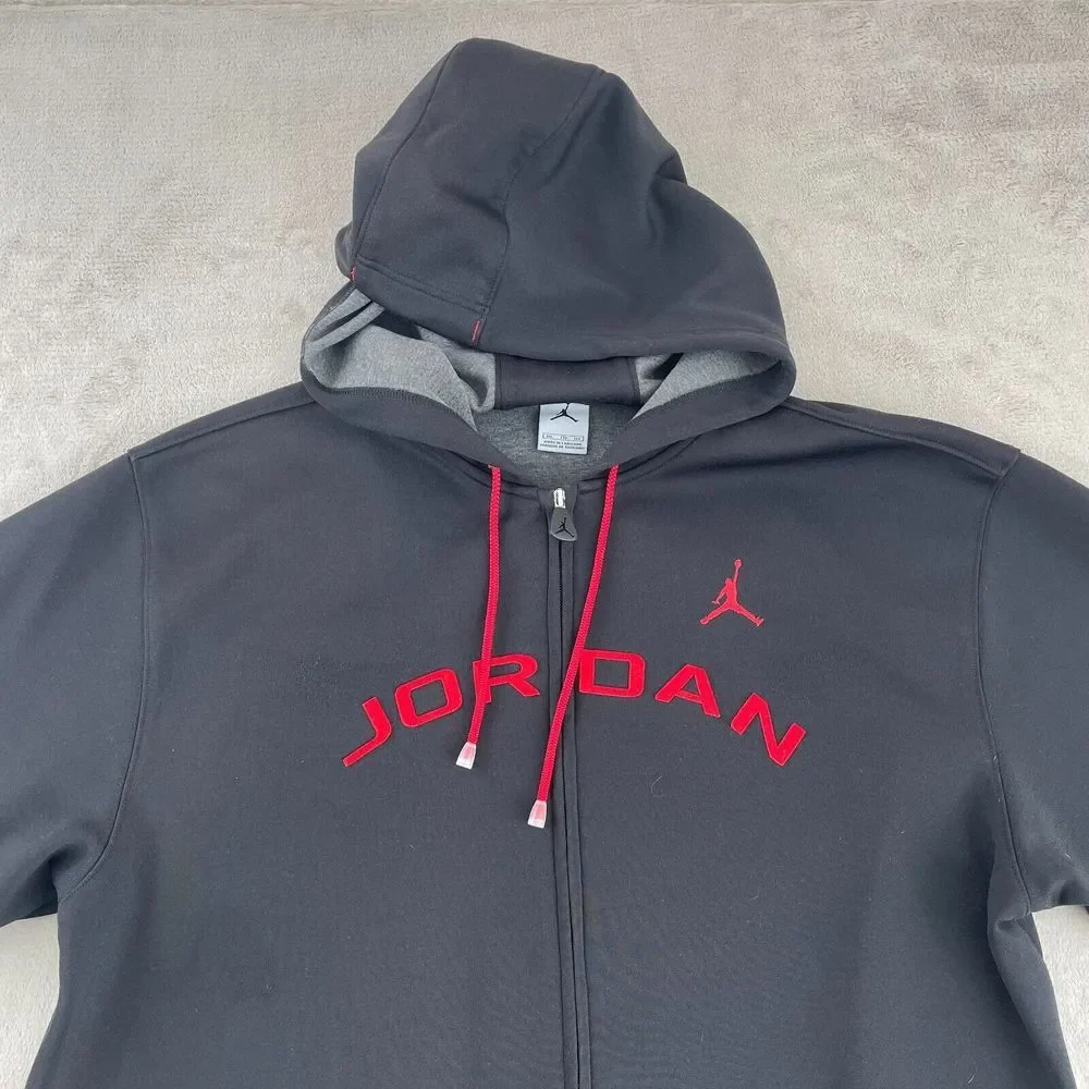 Nike Air Jordan Jacket‎ Men 2XL Black Full Zip Hooded SpellOut Logo Long Sleeve